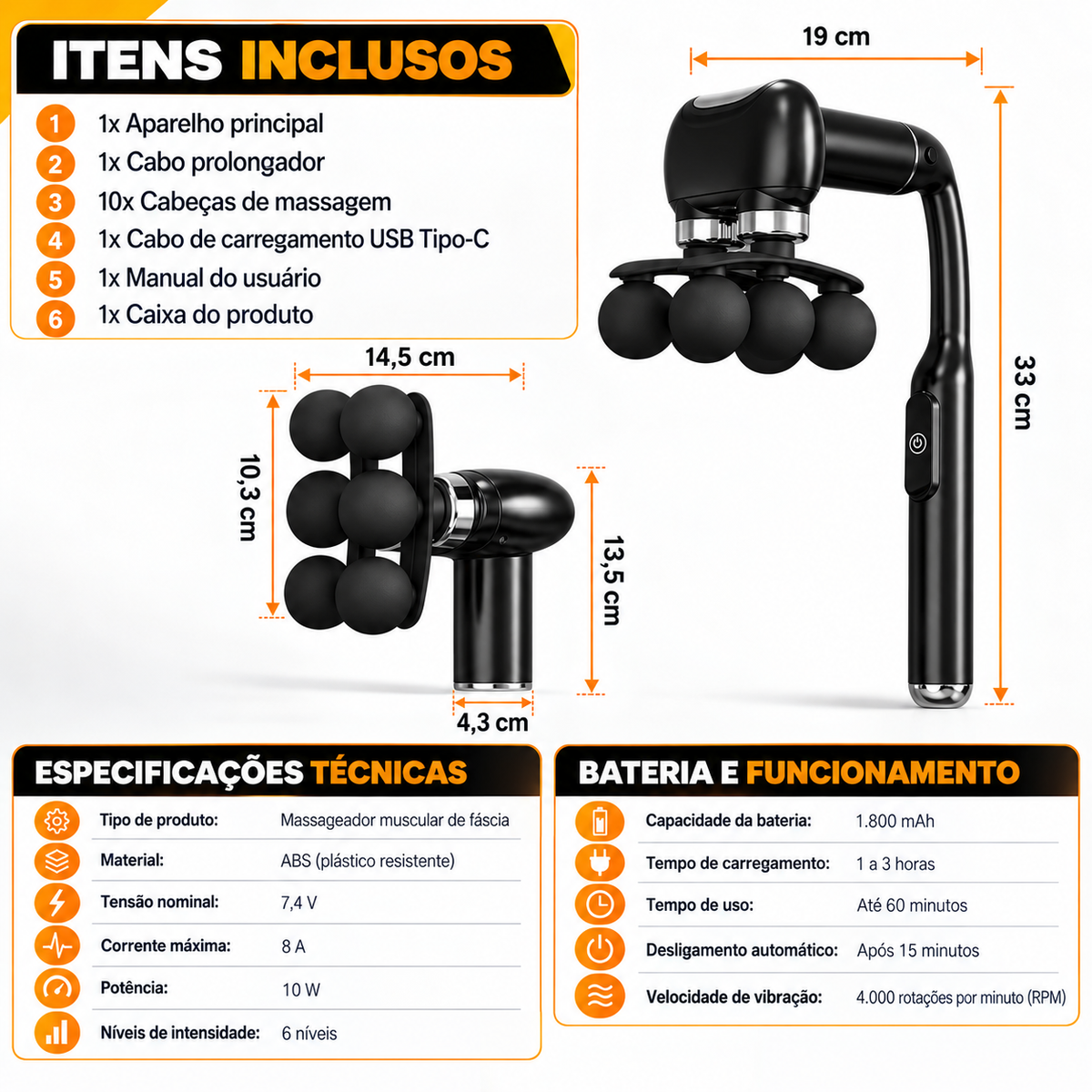 Pistola Massageadora de 6 Cabeças | MassagePro®