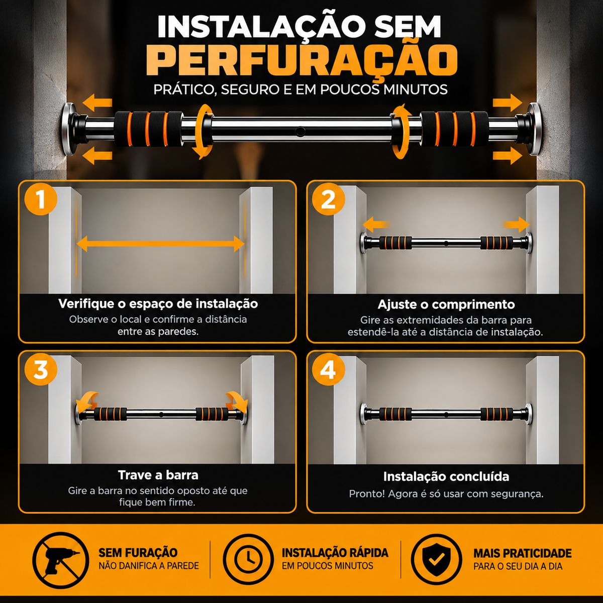 Barra Fixa de Porta Ajustável 62-100 centímetros | PullForcePro™