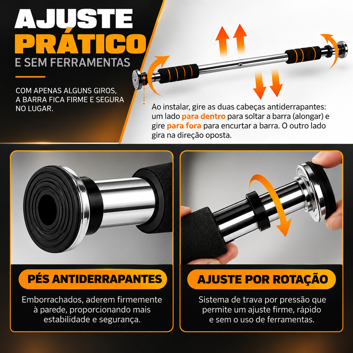 Barra Fixa de Porta Ajustável 62-100 centímetros | PullForcePro™