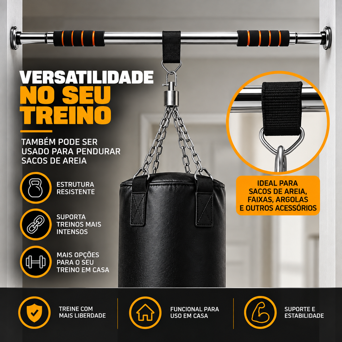 Barra Fixa de Porta Ajustável 62-100 centímetros | PullForcePro™