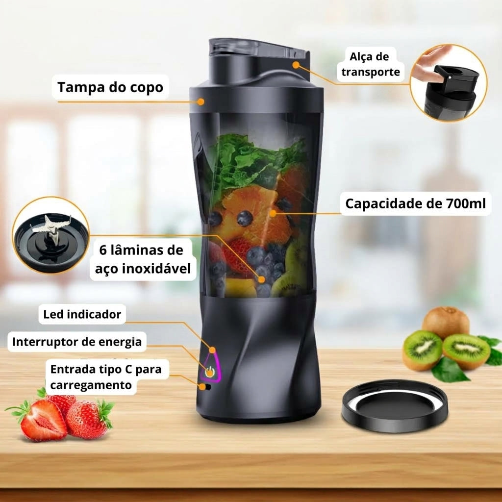 Liquidificador Portátil Multifuncional | Faça shakes, sucos, smoothies, pré e pós treinos onde estiver | Beba direto do copo | BlendFit®