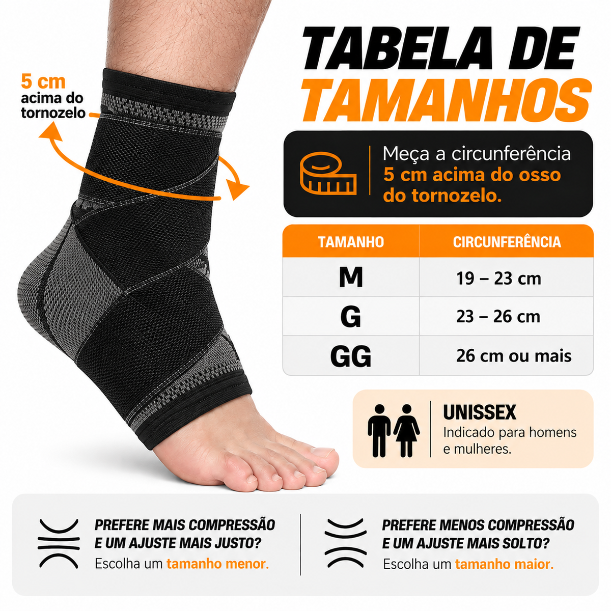 Tornozeleira de Compressão com Bandagem Ajustável | TornoFlex®