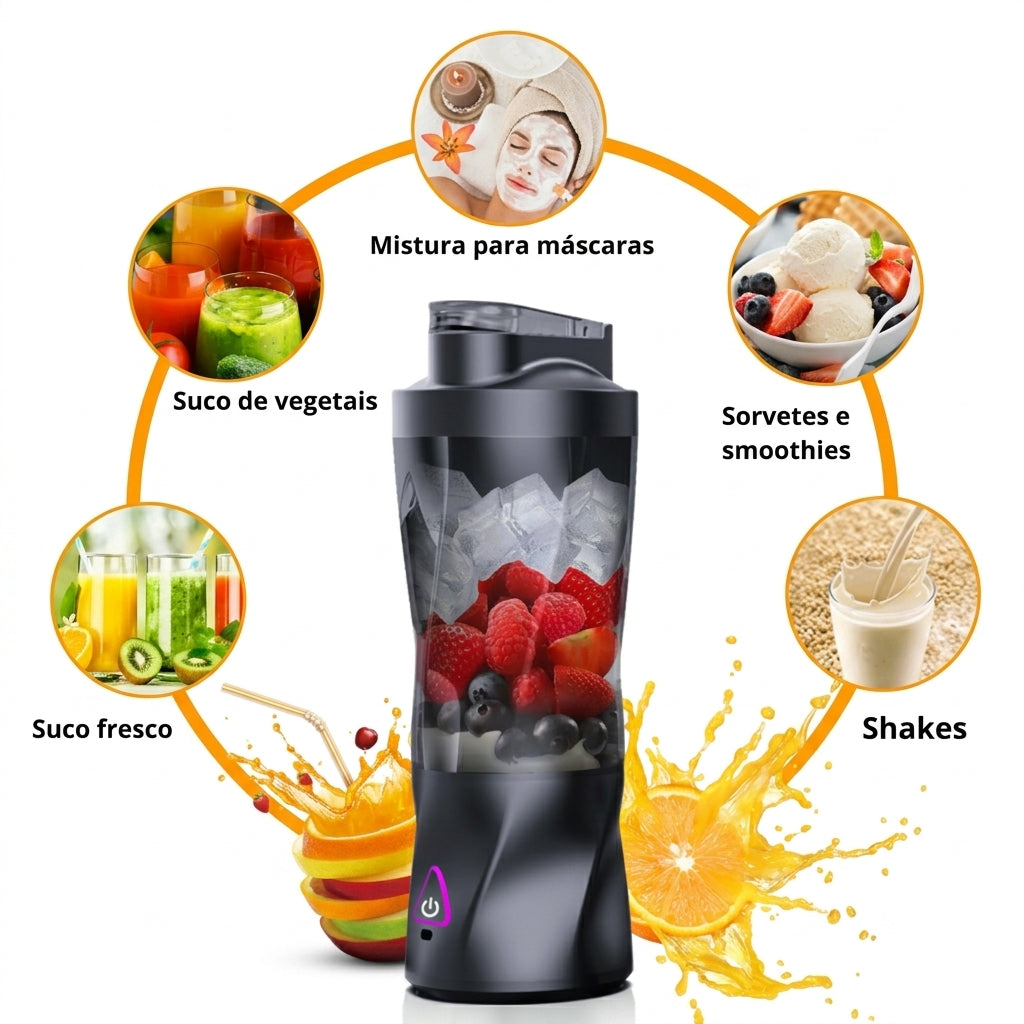 Liquidificador Portátil Multifuncional | Faça shakes, sucos, smoothies, pré e pós treinos onde estiver | Beba direto do copo | BlendFit®