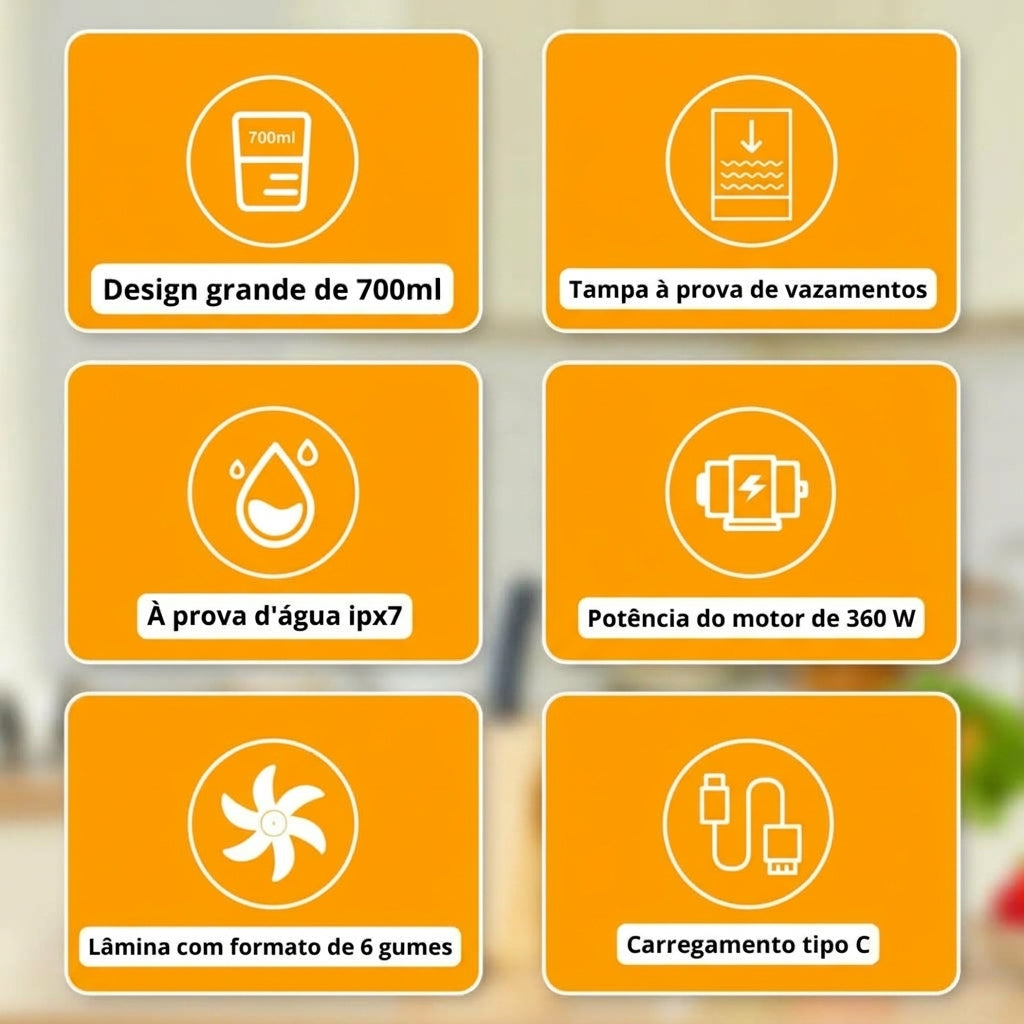 Liquidificador Portátil Multifuncional | Faça shakes, sucos, smoothies, pré e pós treinos onde estiver | Beba direto do copo | BlendFit®